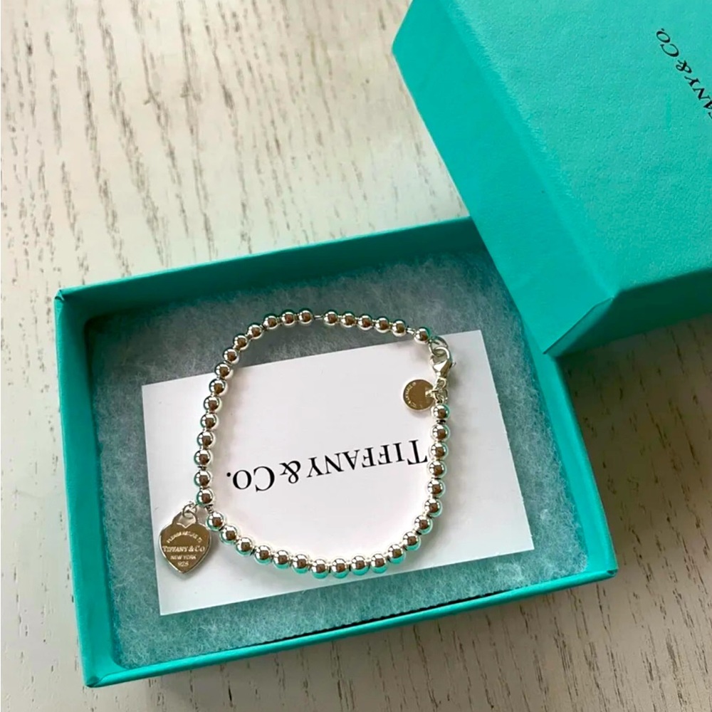Return To Tiffany Pink Heart Tag Bead Bracelet, Size XS